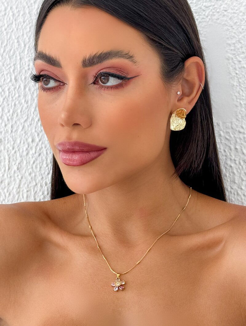 Colar Folheado a Ouro 18k Veneziana com Flor de Zircônias Coloridas