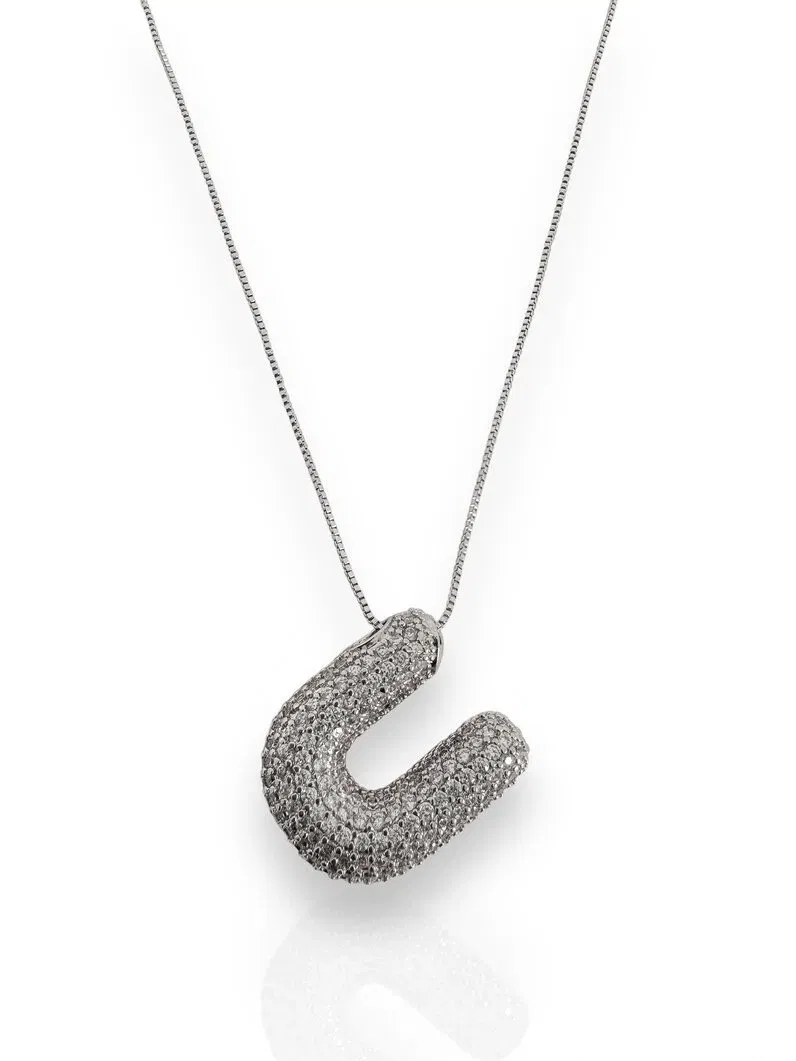 Colar Folheado a Ouro 18K Veneziana com inicial Cravejada