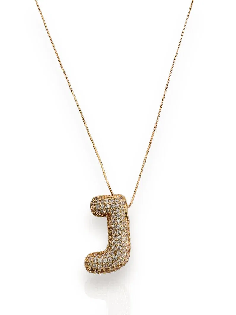 Colar Folheado a Ouro 18K Veneziana com inicial Cravejada
