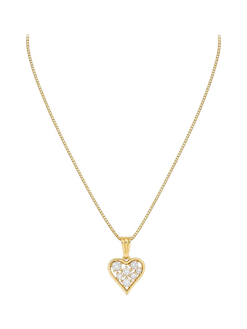 Colar Folheado a Ouro 18k Veneziana Com Pingente Coração Com Zirconia