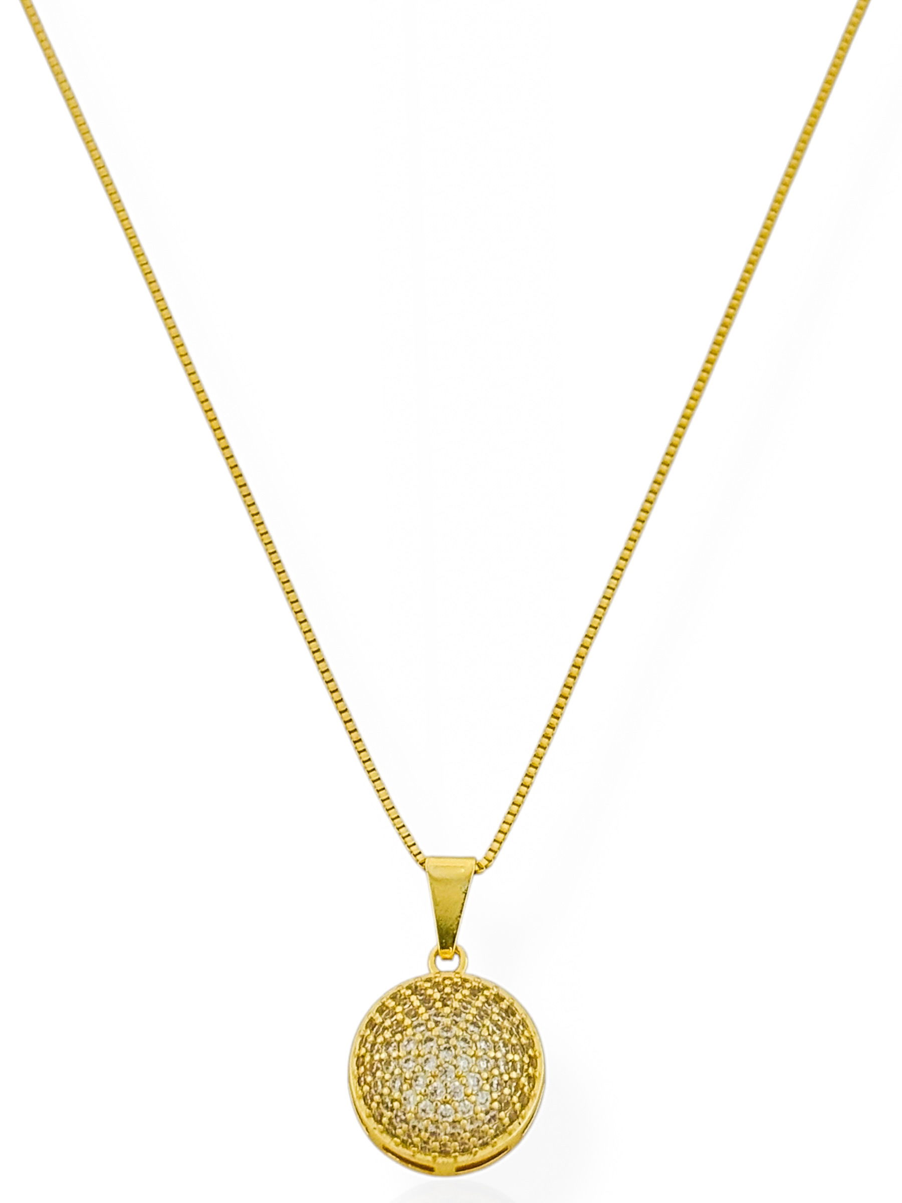 Colar Folheado a Ouro 18k Veneziana com Pingente de Esfera Cravejado