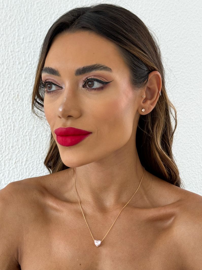 Colar Folheado a Ouro 18k Veneziana Coração de Cristal