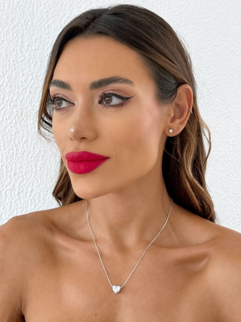 Colar Folheado a Ouro 18k Veneziana Coração de Cristal