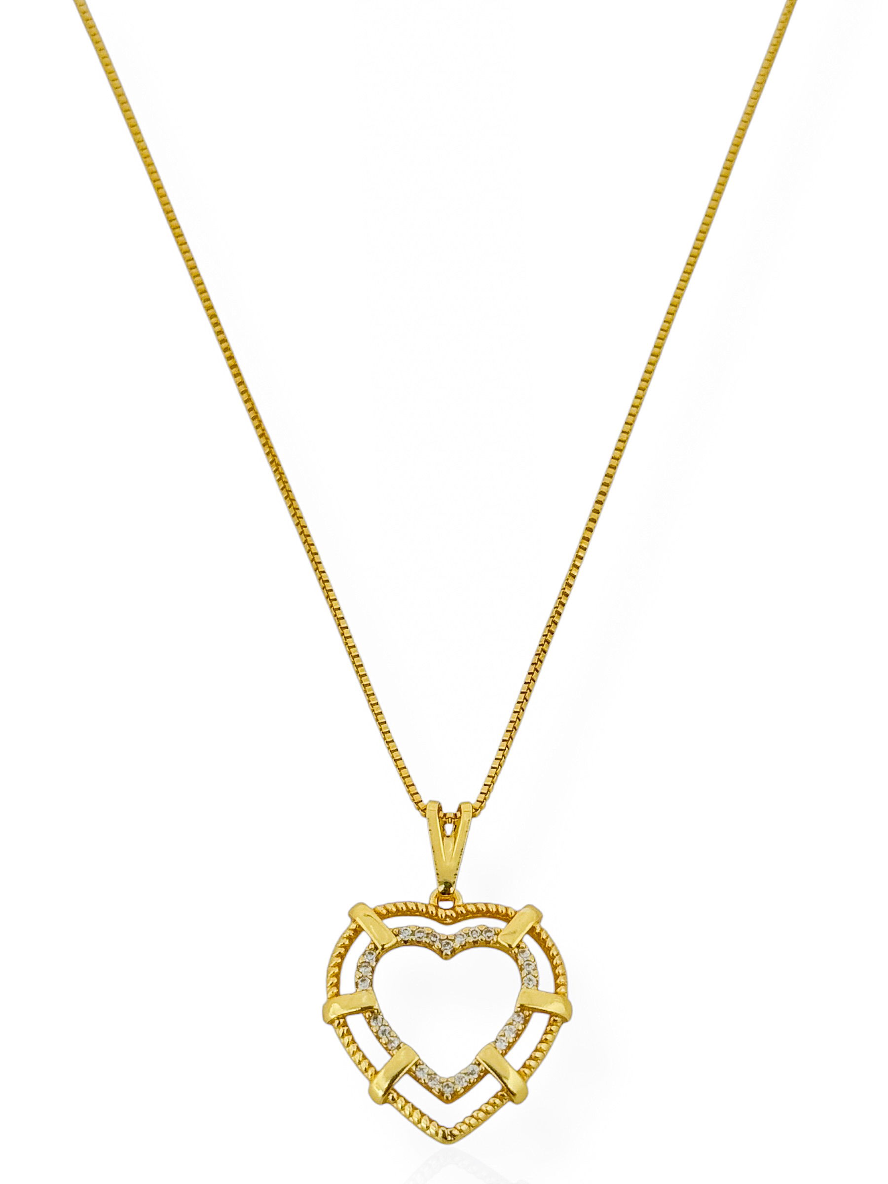 Colar Folheado a Ouro 18k Veneziana Coração Vazado