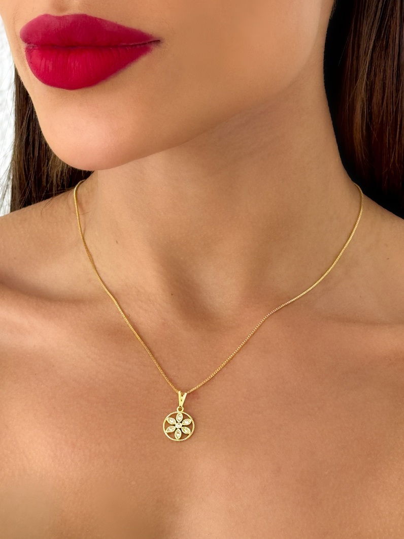 Colar Folheado a Ouro 18k Veneziana Design Flor