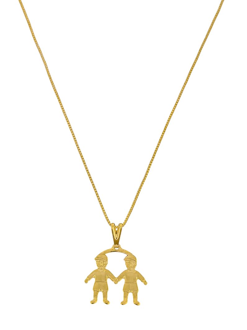 Colar Folheado a Ouro 18k Veneziana Pingente Dois Meninos