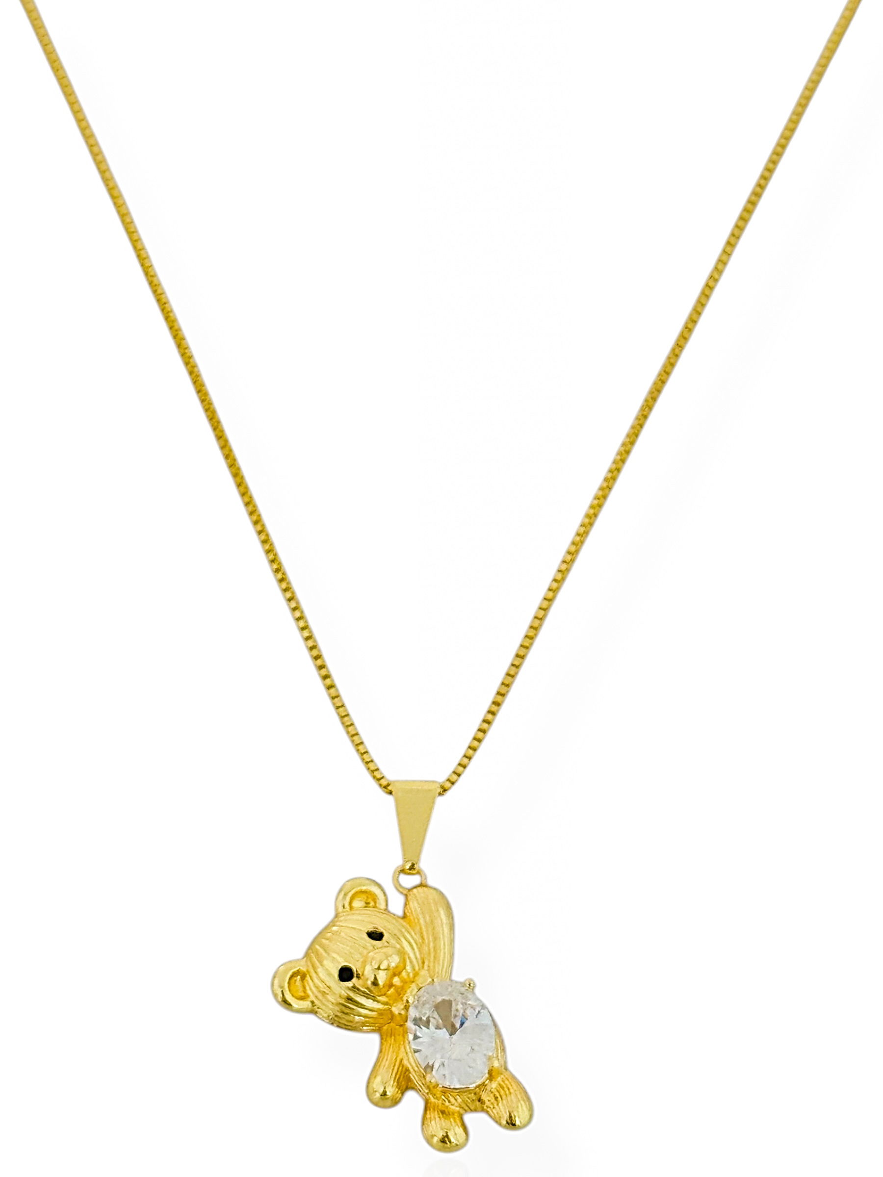Colar Folheado a Ouro 18K Veneziana Pingente Ted Com Cristal