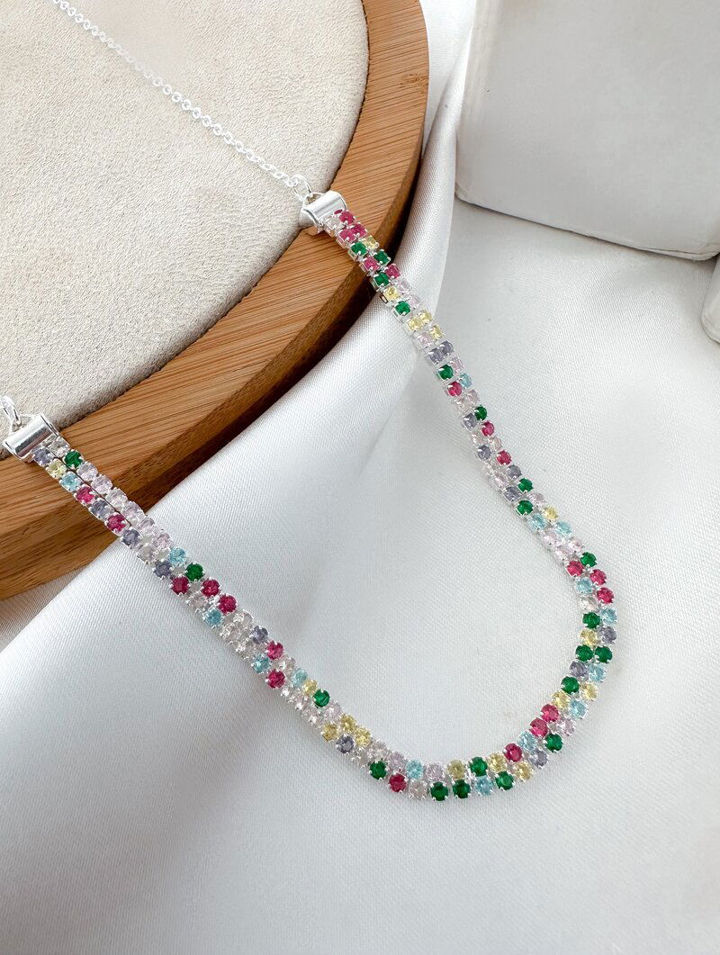 Colar Folheado a Prata 925 Zircônias Coloridas