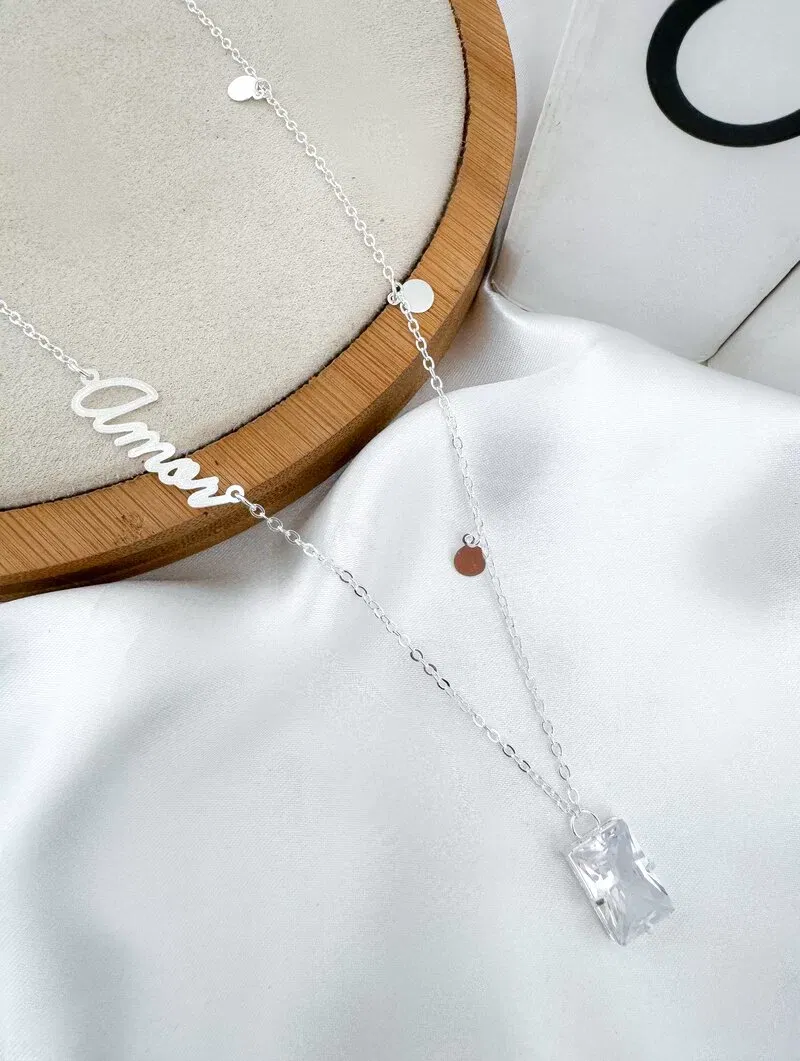 Colar Folheado a Prata 925 Amor com Zircônia