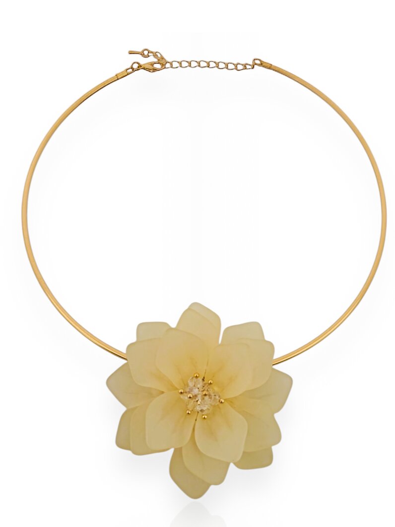 Colar Folheado a Prata 925 Flor de Resina com Cristais