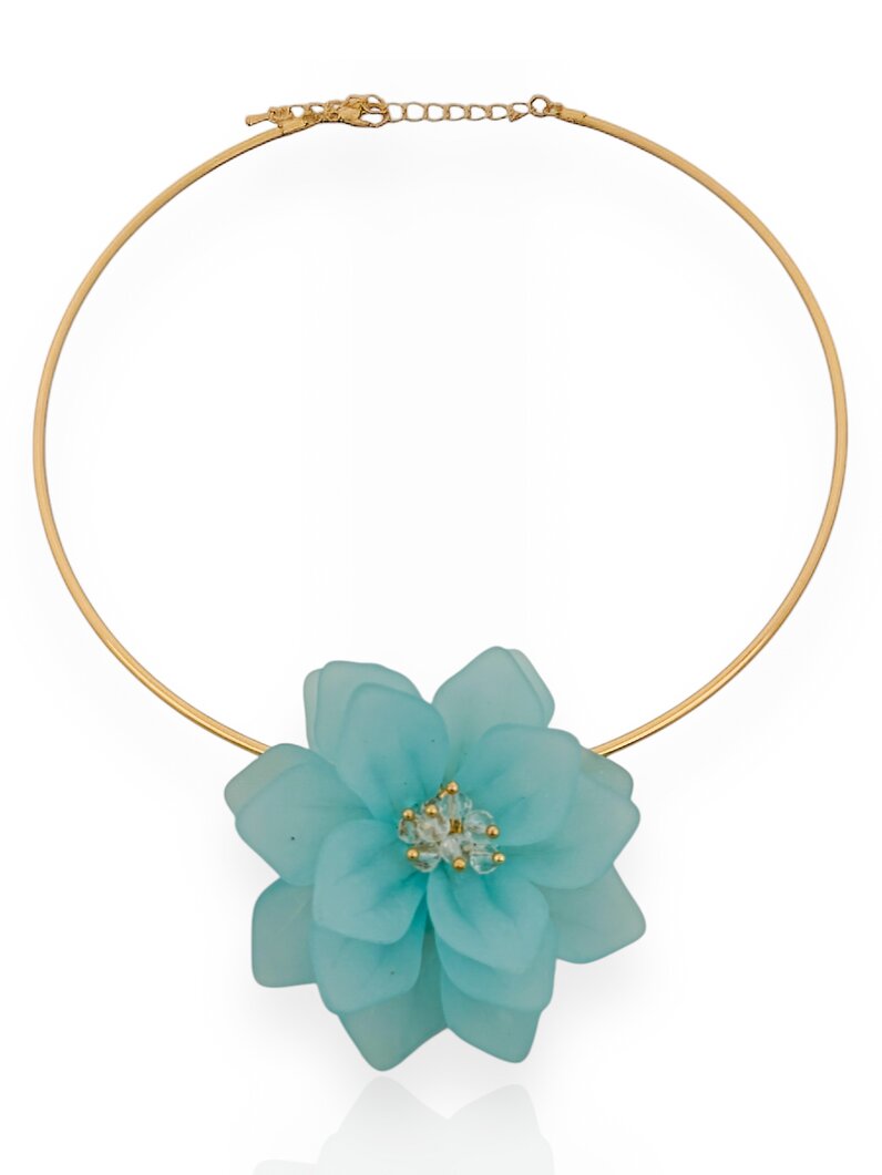Colar Folheado a Prata 925 Flor de Resina com Cristais