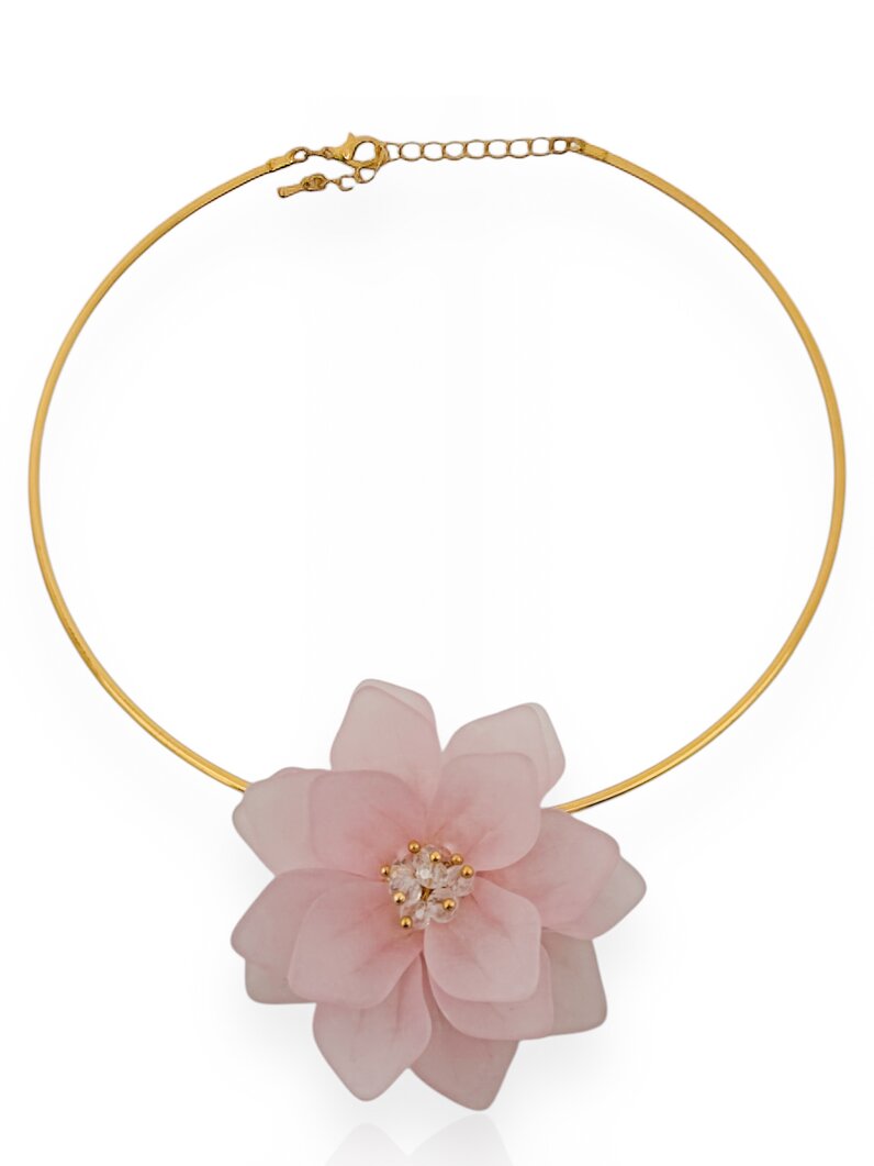 Colar Folheado a Prata 925 Flor de Resina com Cristais