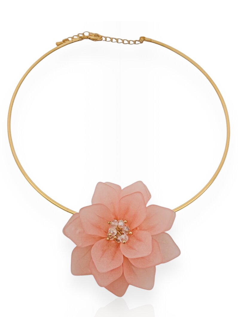 Colar Folheado a Prata 925 Flor de Resina com Cristais