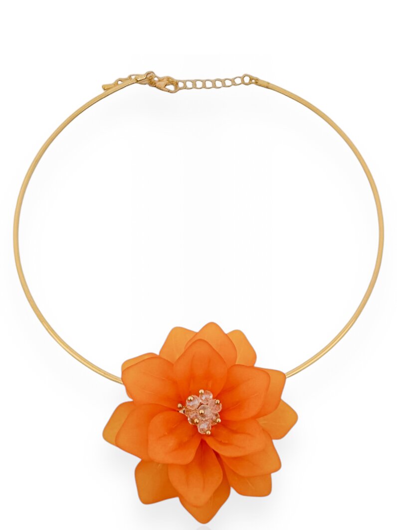 Colar Folheado a Prata 925 Flor de Resina com Cristais