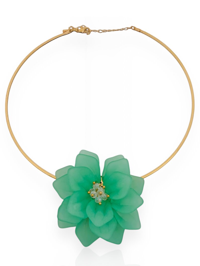 Colar Folheado a Prata 925 Flor de Resina com Cristais