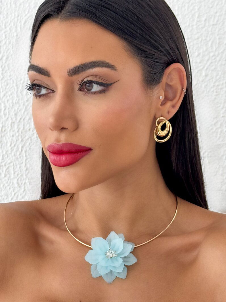 Colar Folheado a Prata 925 Flor de Resina com Cristais