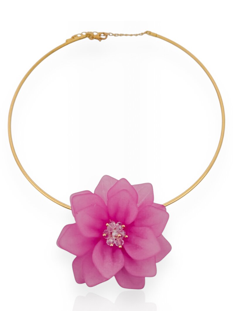 Colar Folheado a Prata 925 Flor de Resina com Cristais
