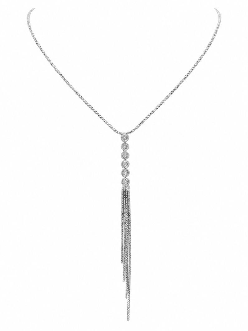 Colar Folheado a Prata 925 Lariat Fios Com Zirconia