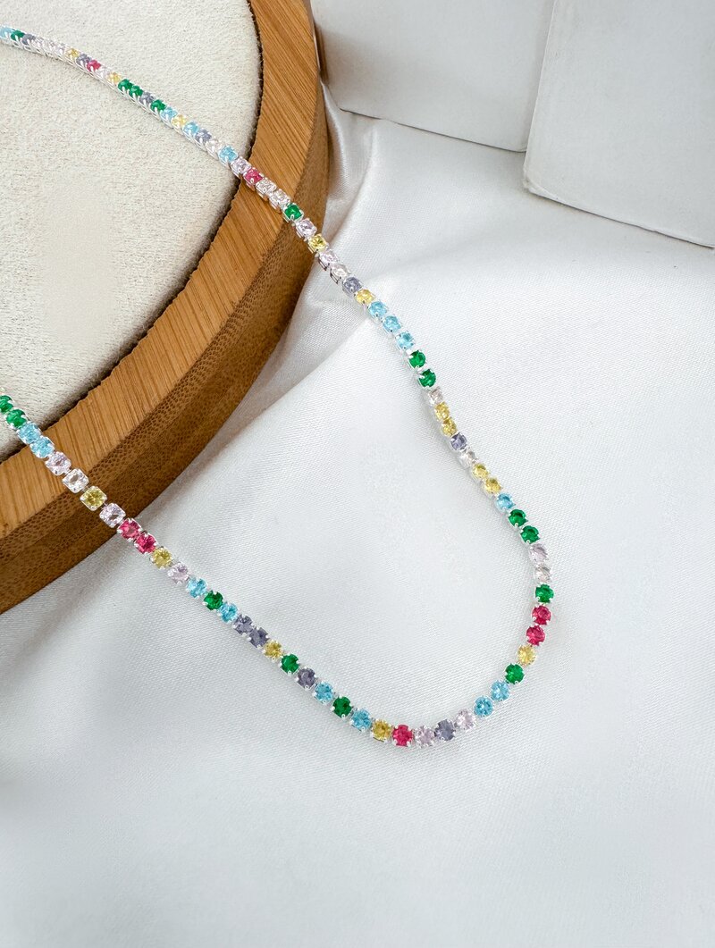 Colar Folheado a Prata 925 Micro Zircônias Coloridas