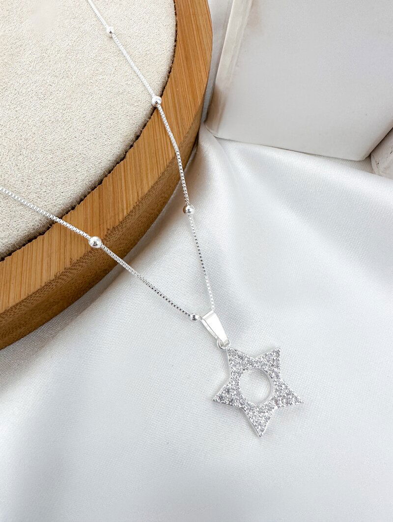 Colar Folheado a Prata 925 Pingente Estrela Cravejada