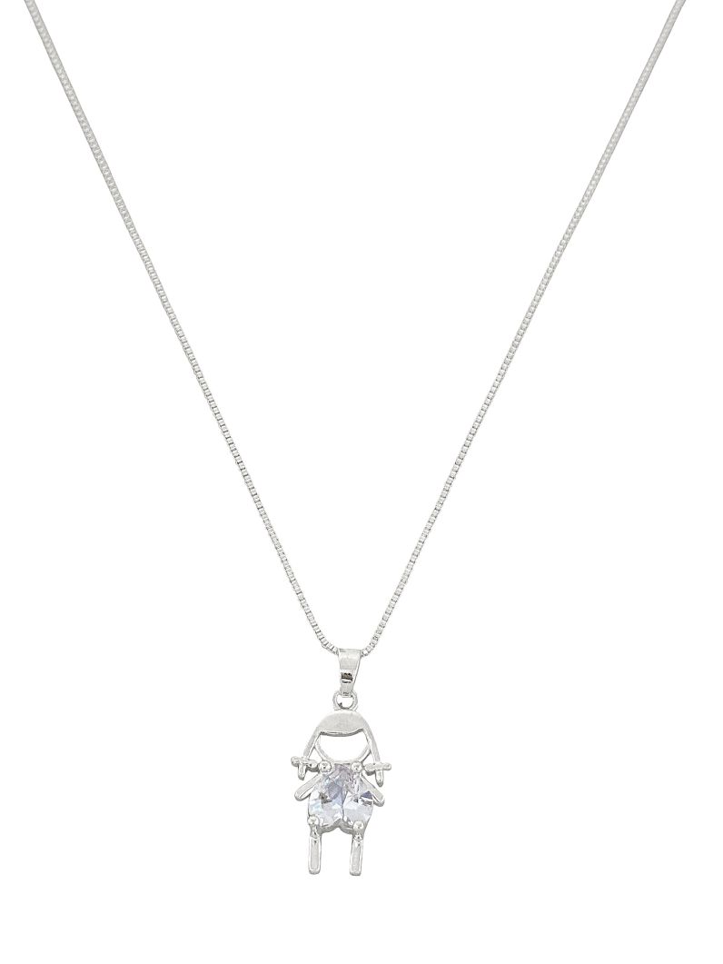 Colar Folheado a Prata 925 Pingente Menina Com Coração Cristal