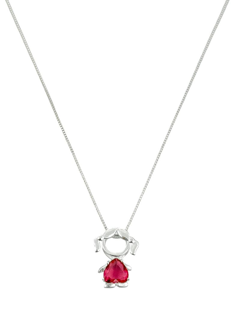 Colar Folheado a Prata 925 Pingente Menina Com Coração Pink
