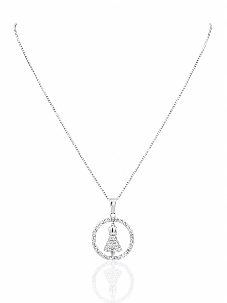 Colar Folheado a Prata 925 Veneziana Com Pingente Nossa Senhora e Micro Zircônia