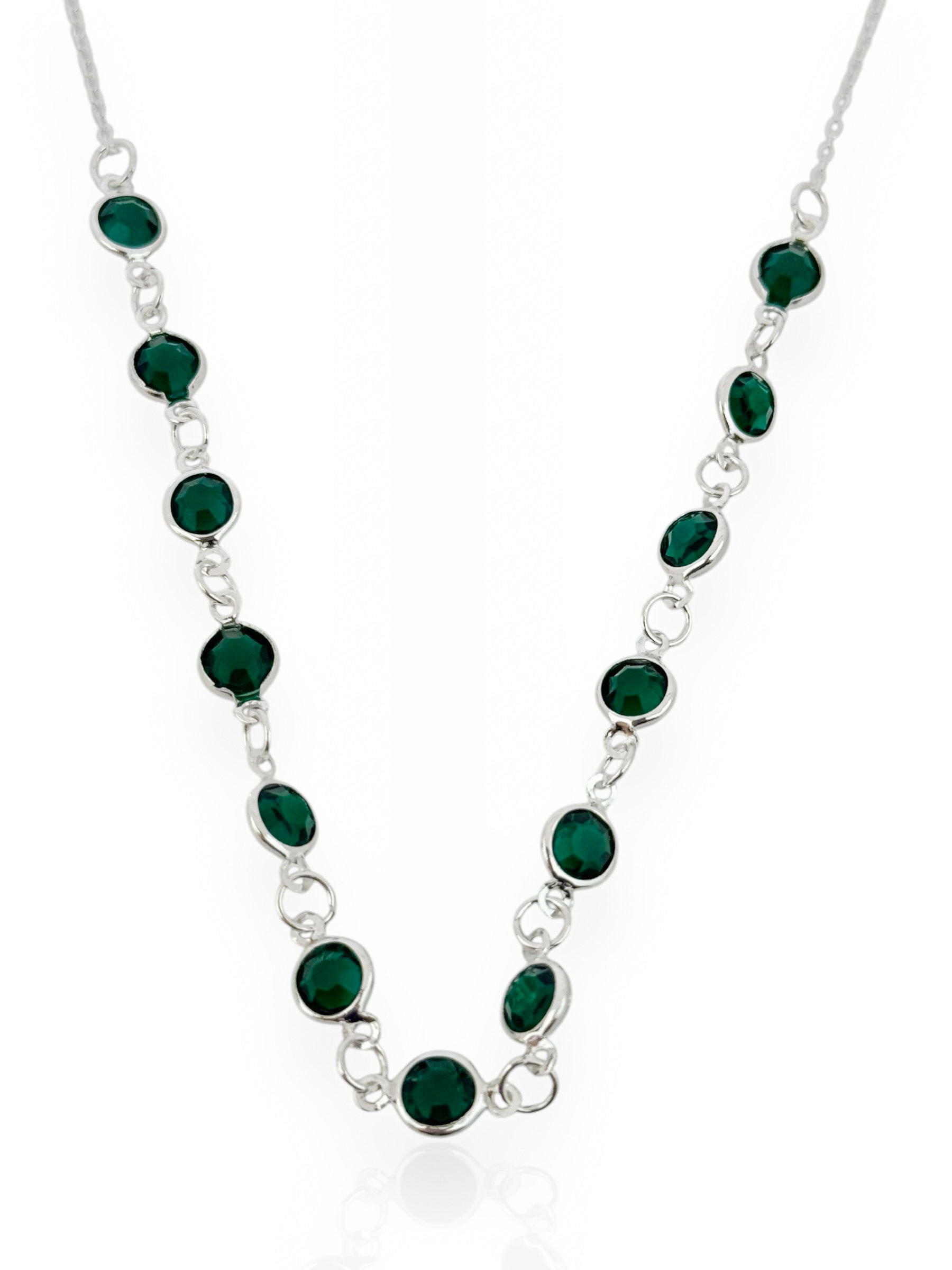 Colar Folheado a Prata Com Cristal Verde