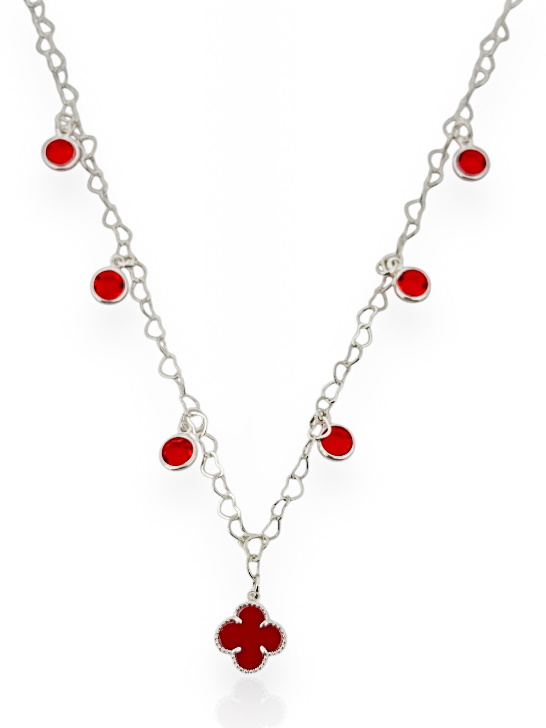 Colar Folheado a Prata Com Inspiração Vermelho