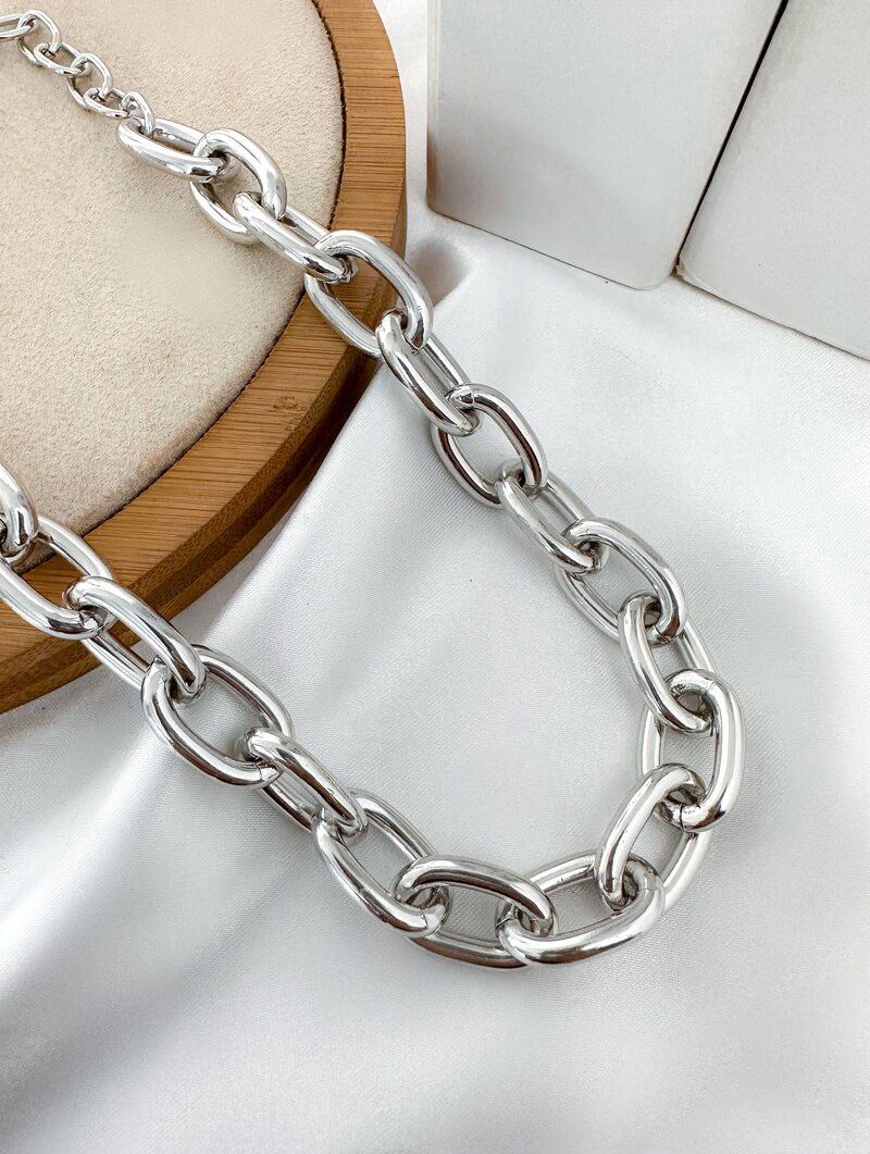 Colar Folheado a Prata Corrente Maxi Elos