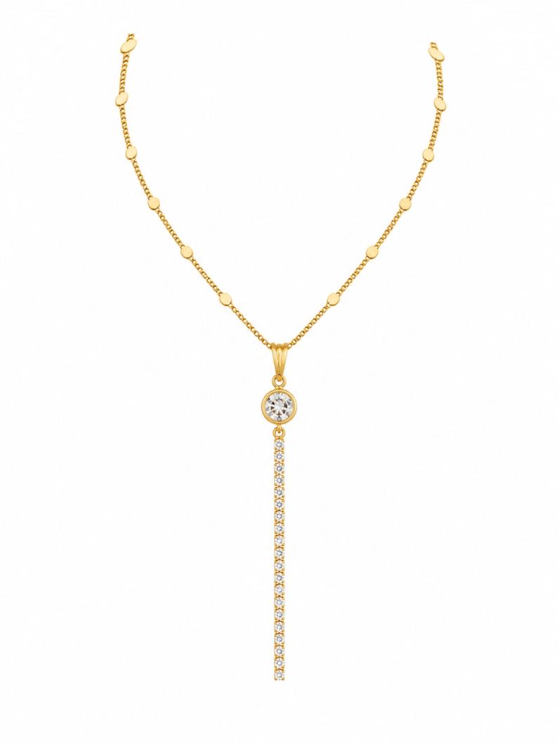 Colar Folheado Ouro 18k Circulos Lisos Lariat Com Cristais