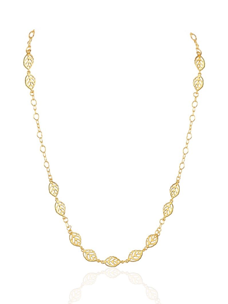 Colar Folheado Ouro 18k Longo Folhas