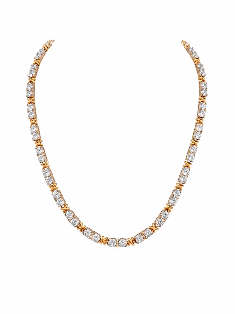 Colar Folheado Ouro 18k Mix Banho Design 'X' Cravejado