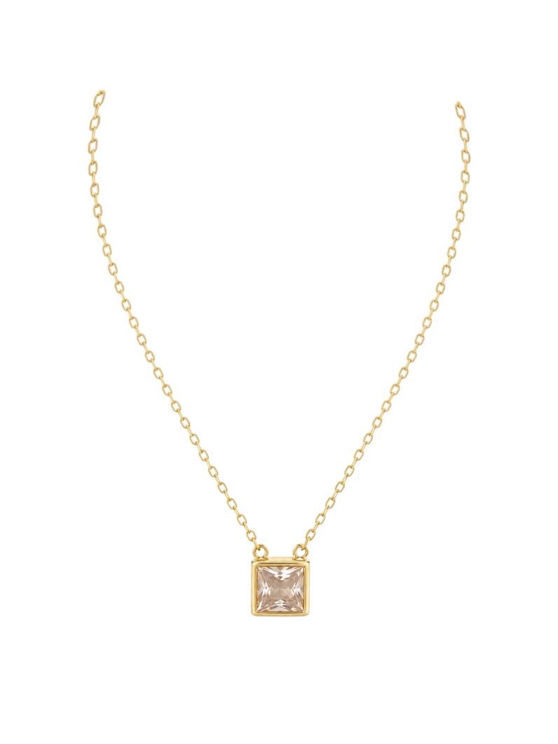 Colar Folheado Ouro 18k Quadrado de Cristal