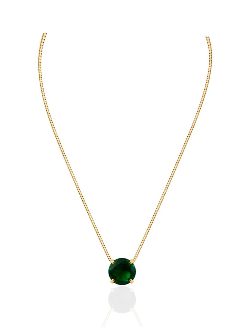 Colar Folheado Ouro 18k Veneziana Cristal Verde M