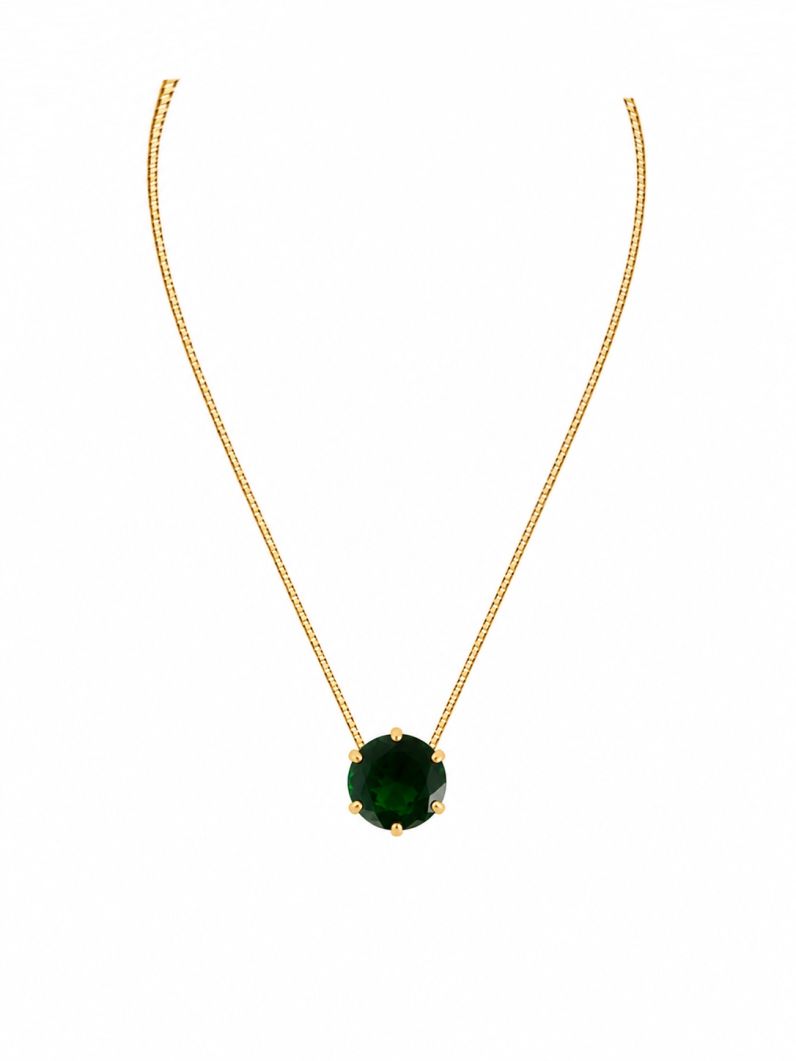 Colar Folheado Ouro 18k Veneziana Cristal Verde G