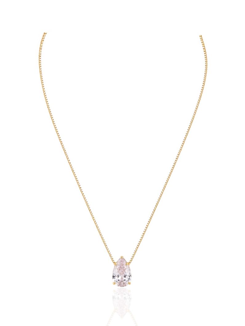 Colar Folheado Ouro 18k Veneziana Gota Cristal