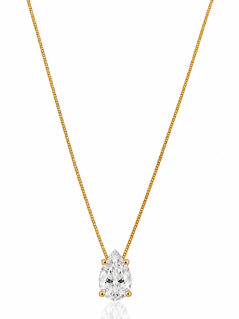 Colar Folheado Ouro 18k Veneziana Gota Cristal