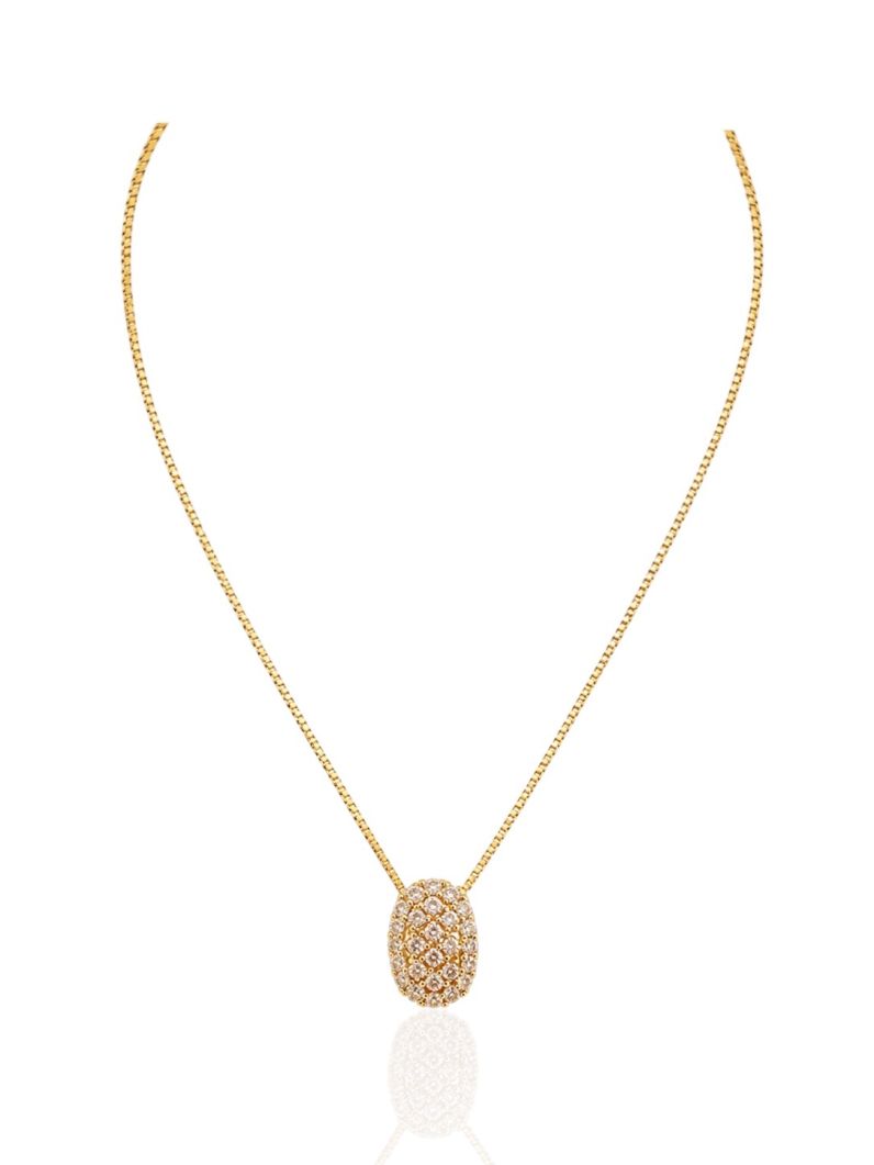 Colar Folheado Ouro 18k Veneziana Oval Cravejado