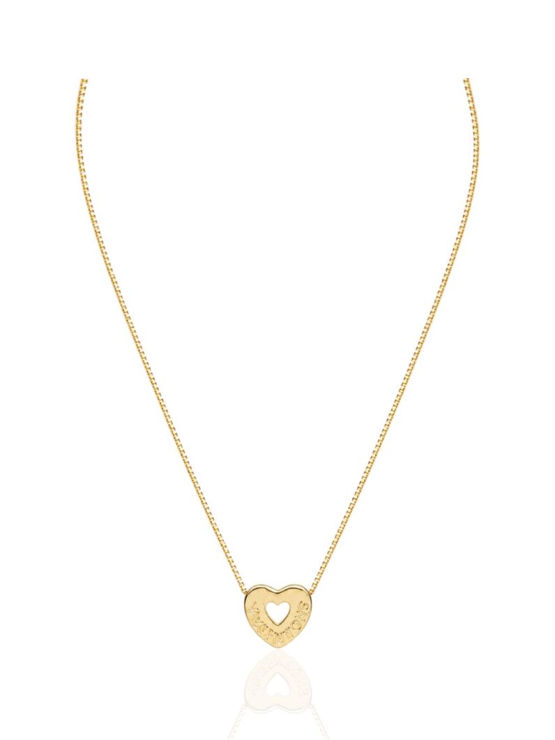 Colar Folheado Ouro 18k Veneziana Pingente Coração