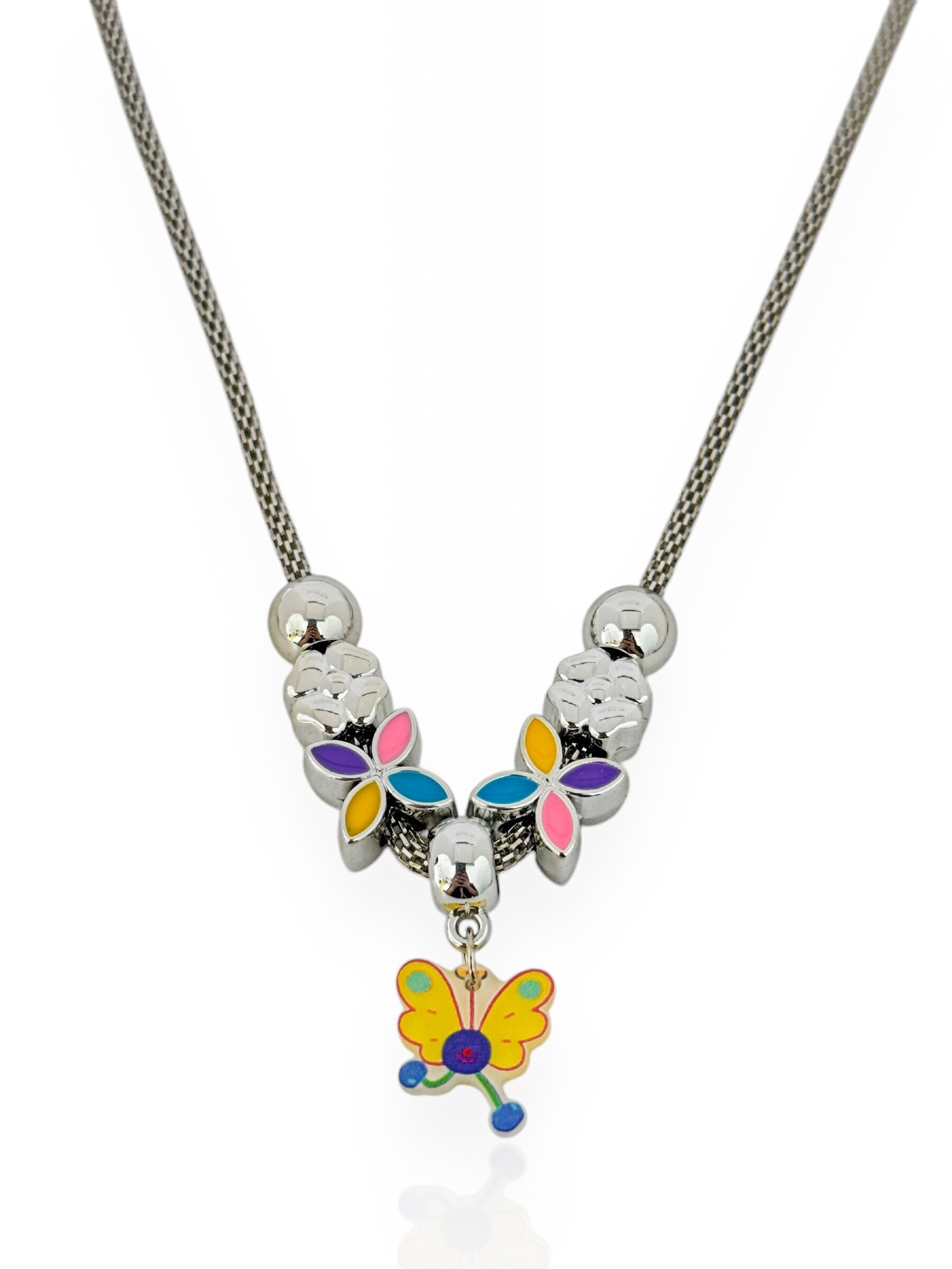 Colar Infantil Folheado a Prata 925 Com Berloques Coloridos e Lisos