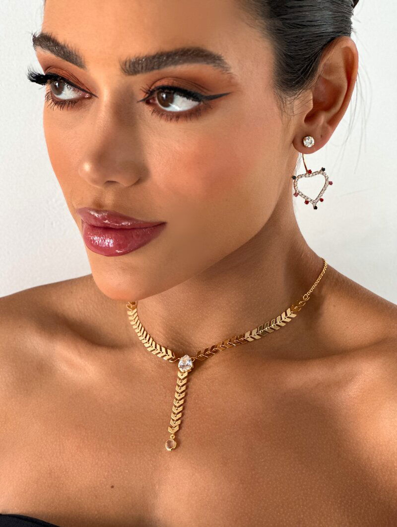 Colar Lariat Folheado a Ouro 18k e Prata 925 Escamas com Ponto de Luz