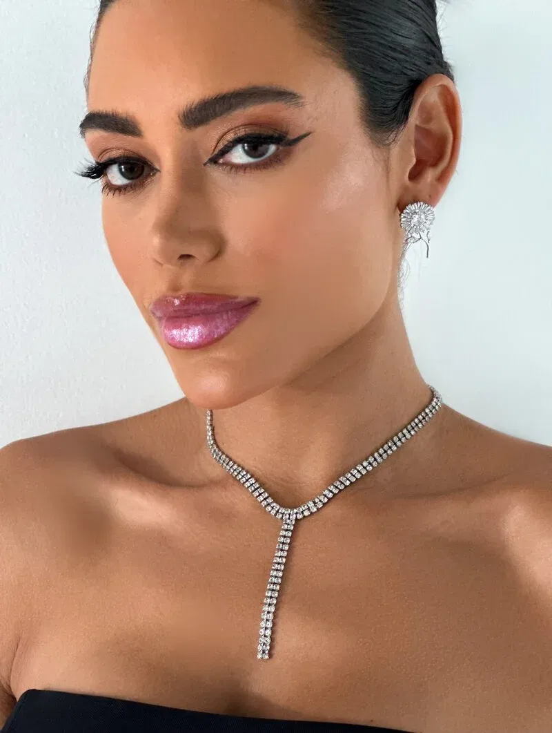 Colar Lariat Folheado a Ouro 18k e Prata Cravejado de Micro Zircônias