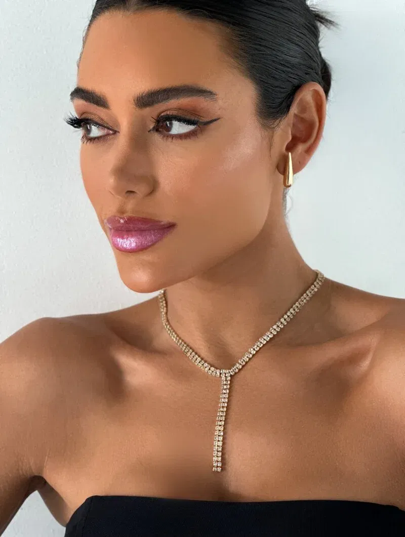 Colar Lariat Folheado a Ouro 18k e Prata Cravejado de Micro Zircônias