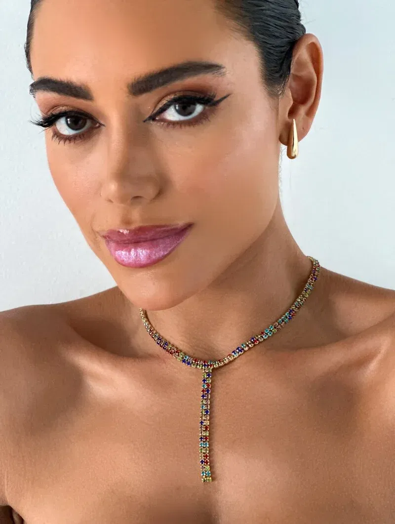 Colar Lariat Folheado a Ouro 18k e Prata Cravejado de Micro Zircônias