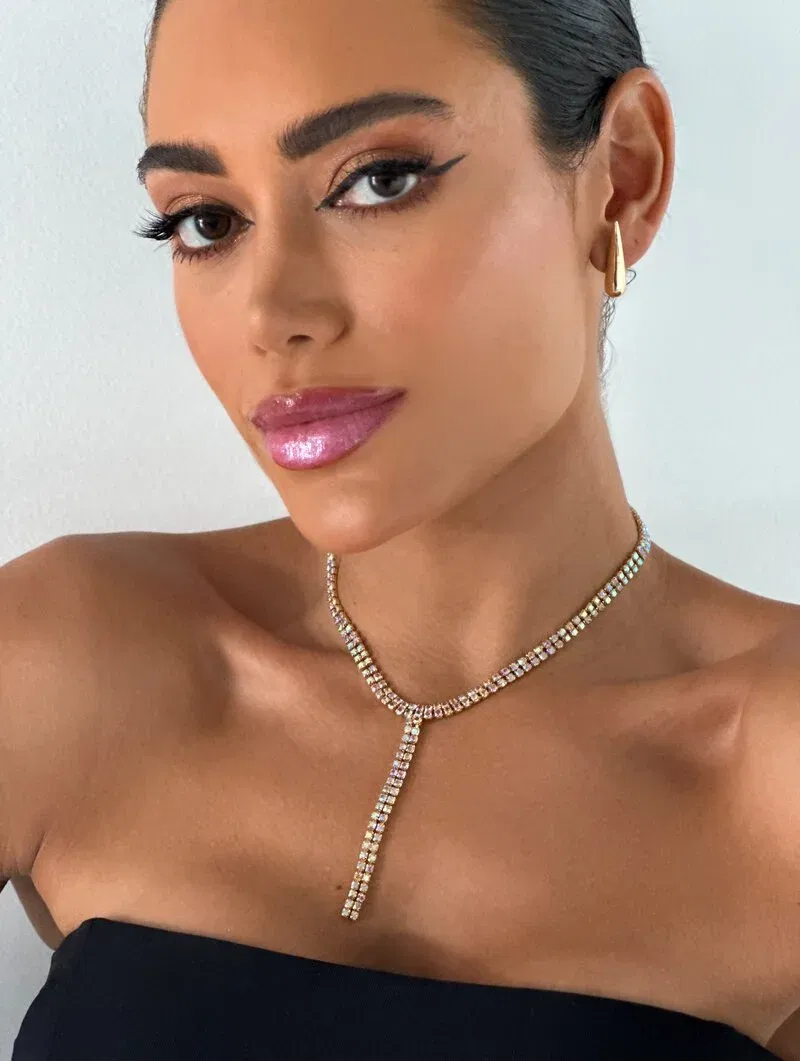 Colar Lariat Folheado a Ouro 18k e Prata Cravejado de Micro Zircônias