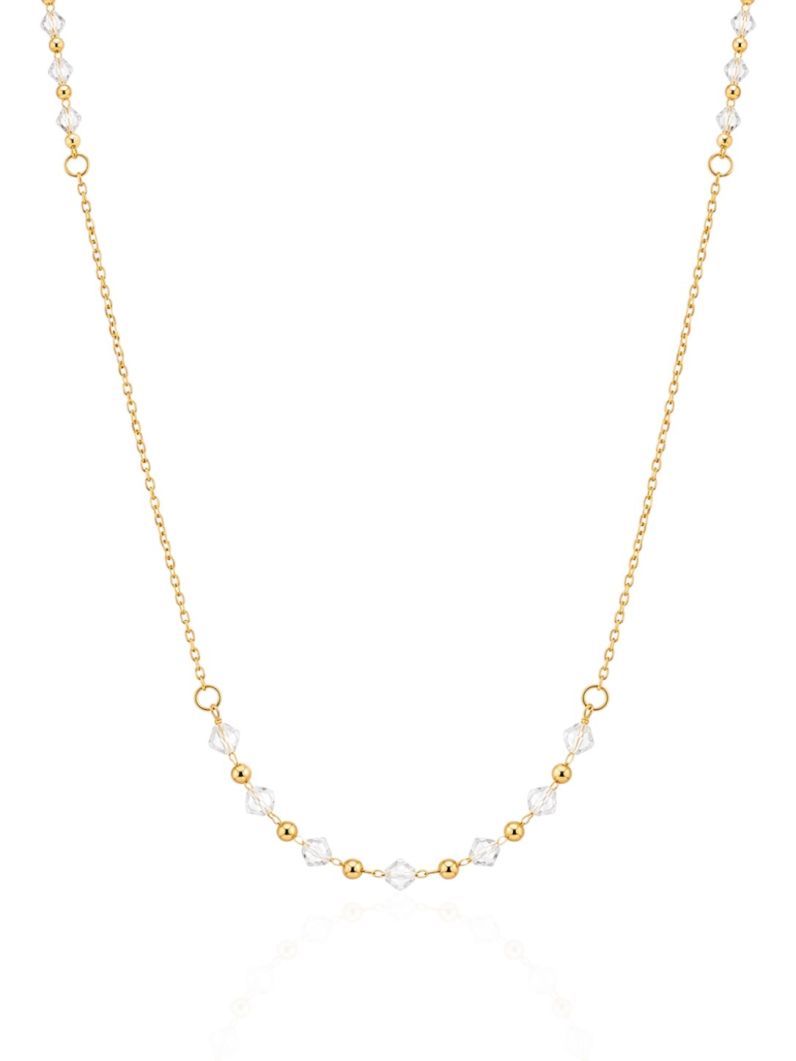 Colar Longo Folheado a Ouro 18k Cristais e Esferas