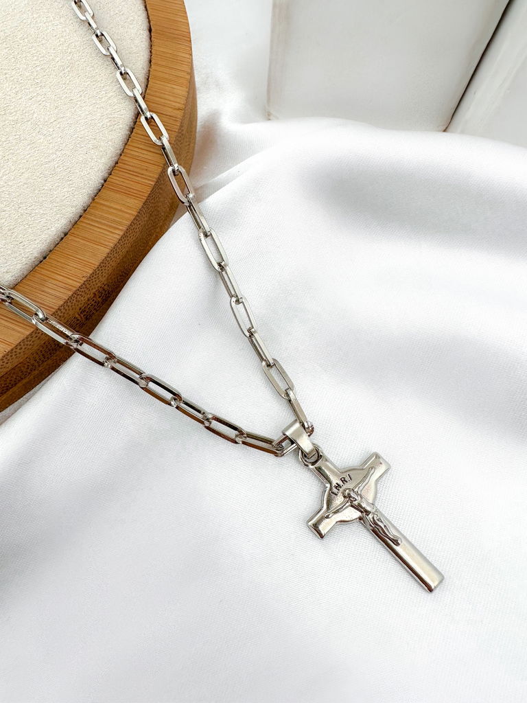 COLAR MASCULINO SEMI JOIA ELO CARTIER COM CRUCIFIXO
