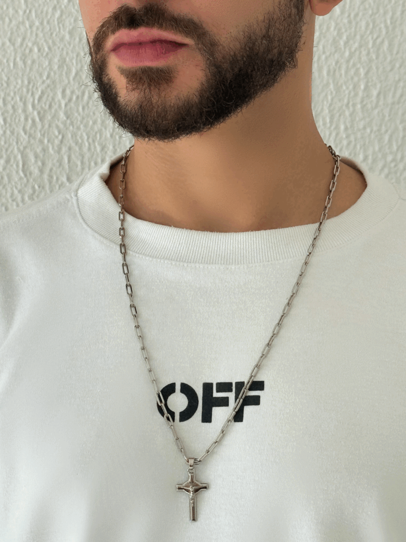 COLAR MASCULINO SEMI JOIA ELO CARTIER COM CRUCIFIXO
