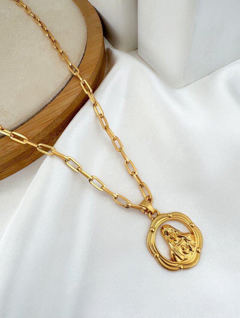 Colar Masculino Semi joia Medalha Nossa Senhora De Fatima